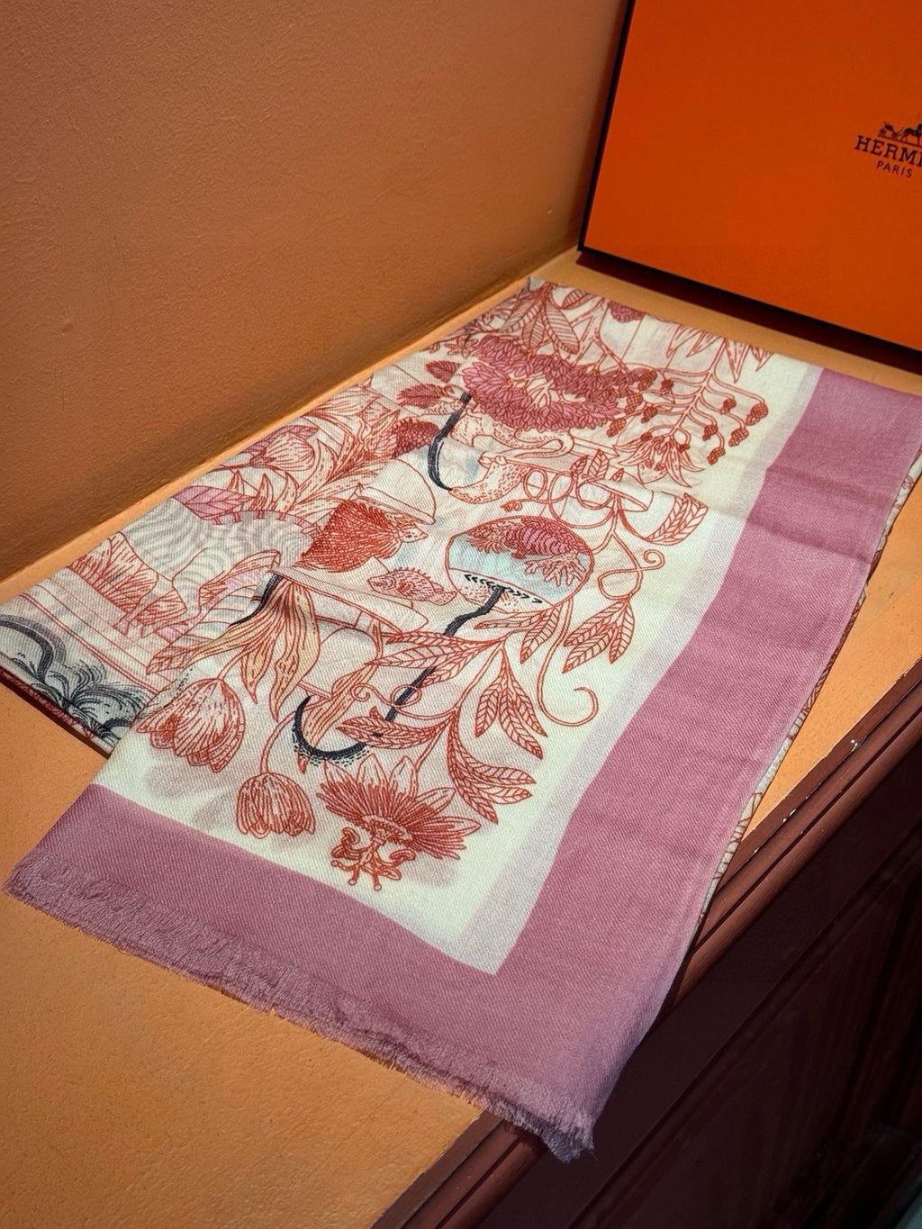 HERMES EXOTIC PARADISE CASERE SCARF 200 CM CREPE PINK MIX COLORFUL CASERE