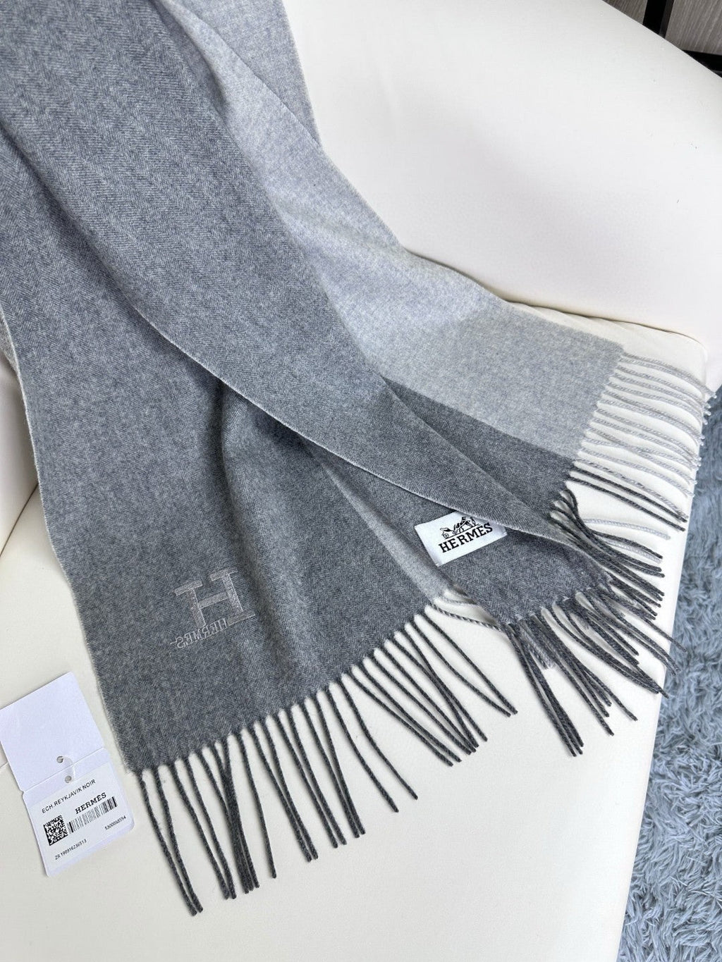 HERMES SCARF 190 CM IN DOVE GRAY CASERE 364768