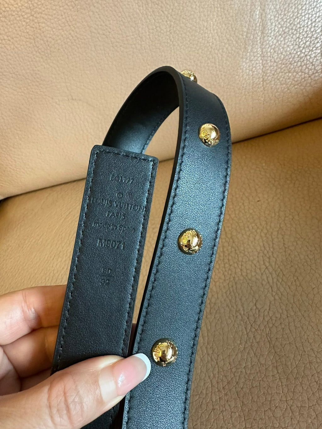 LOUIS VUITTON LV Initiales Studs 30mm Reversible Belt Gold Buckle Black Leather