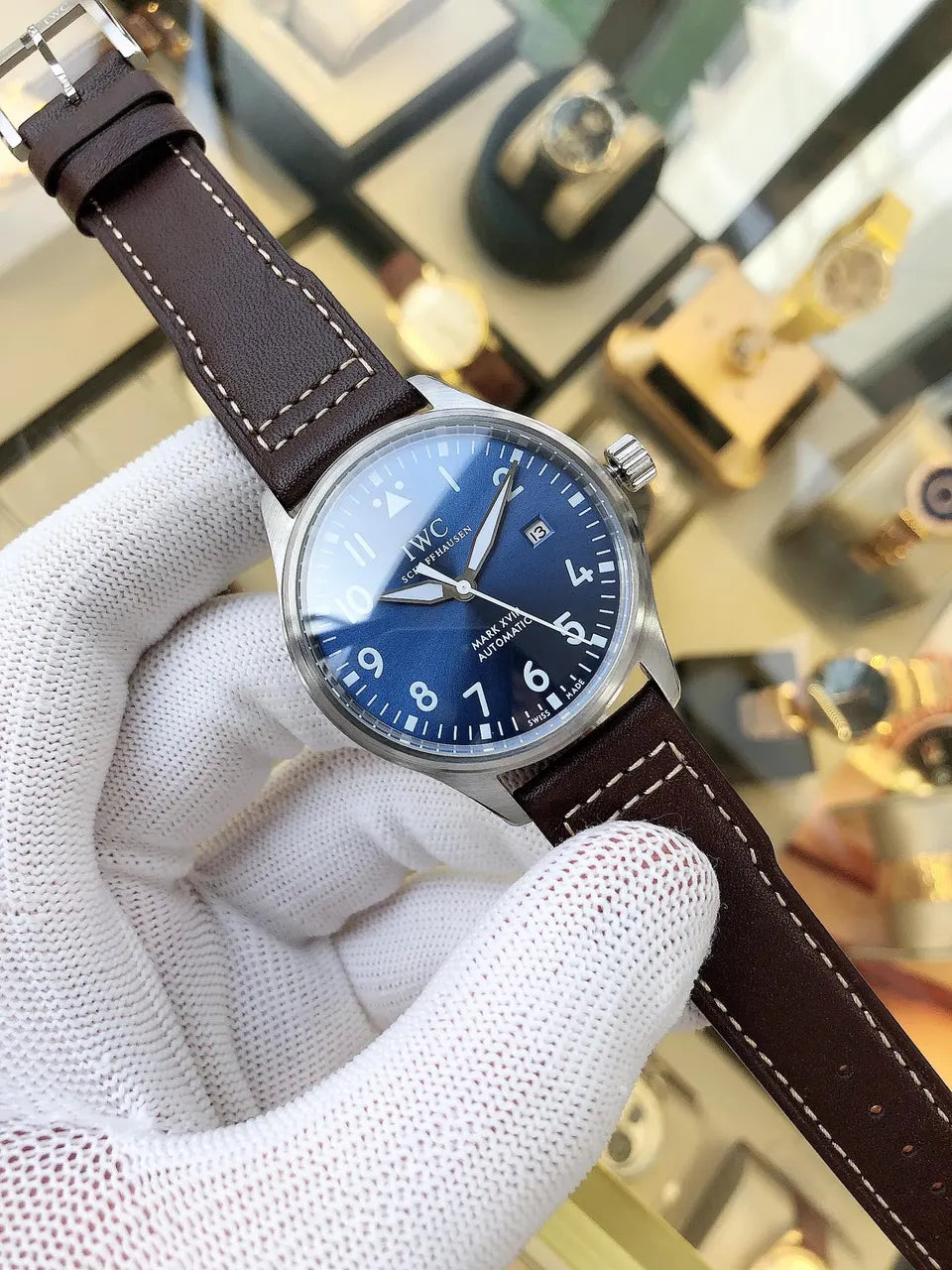 IWC Blue Dial Leather Watch