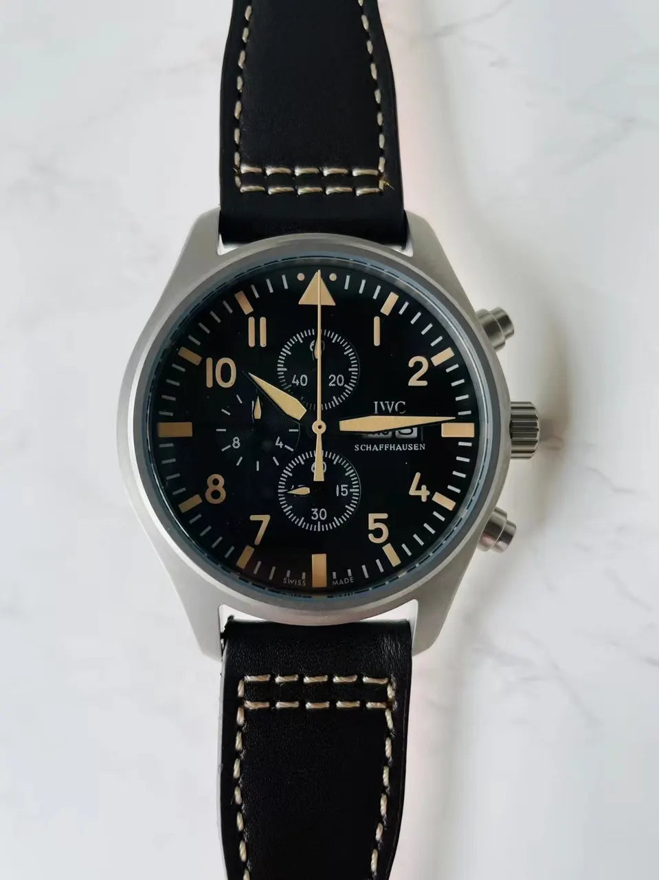 IWC Pilot Chronograph Black Leather