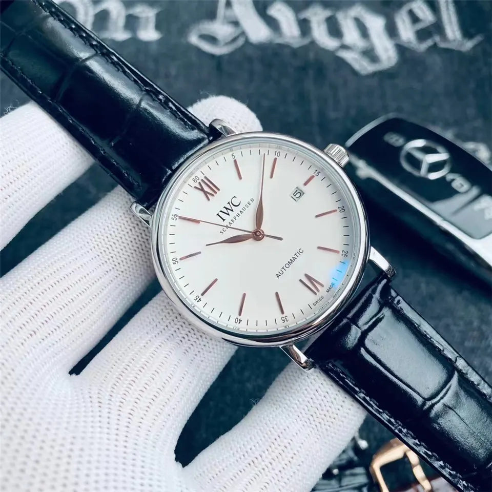 IWC White Dial Leather Watch - Hình 3