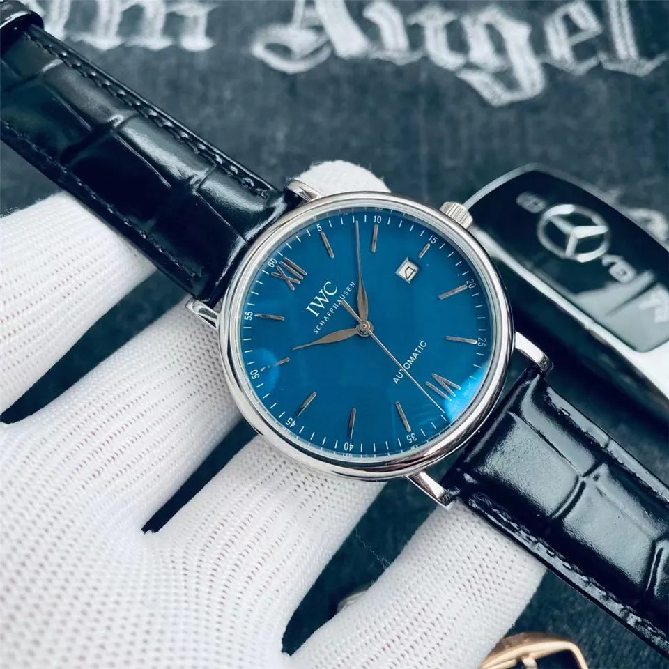 IWC White Dial Leather Watch - Hình 4