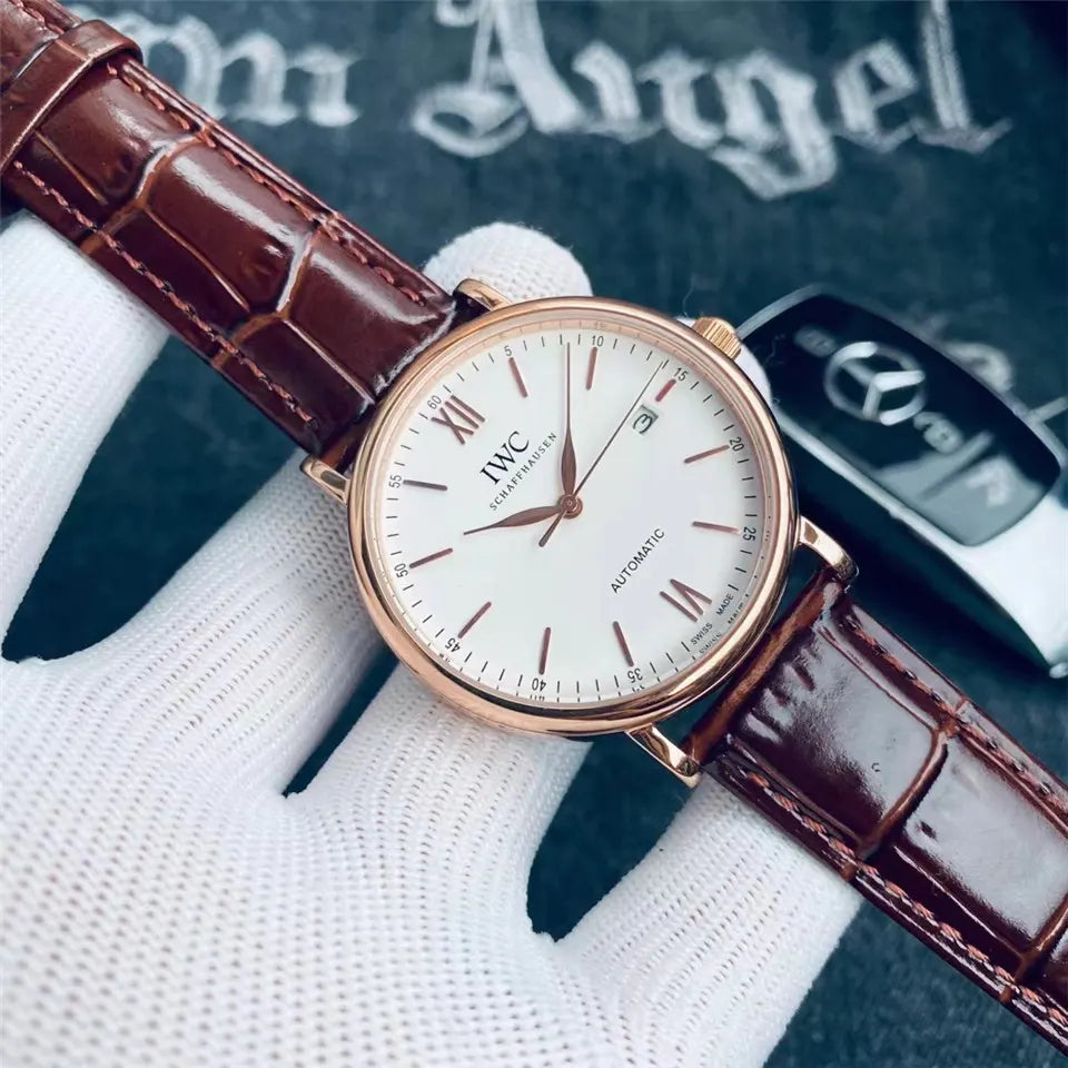 IWC White Dial Leather Watch - Hình 5