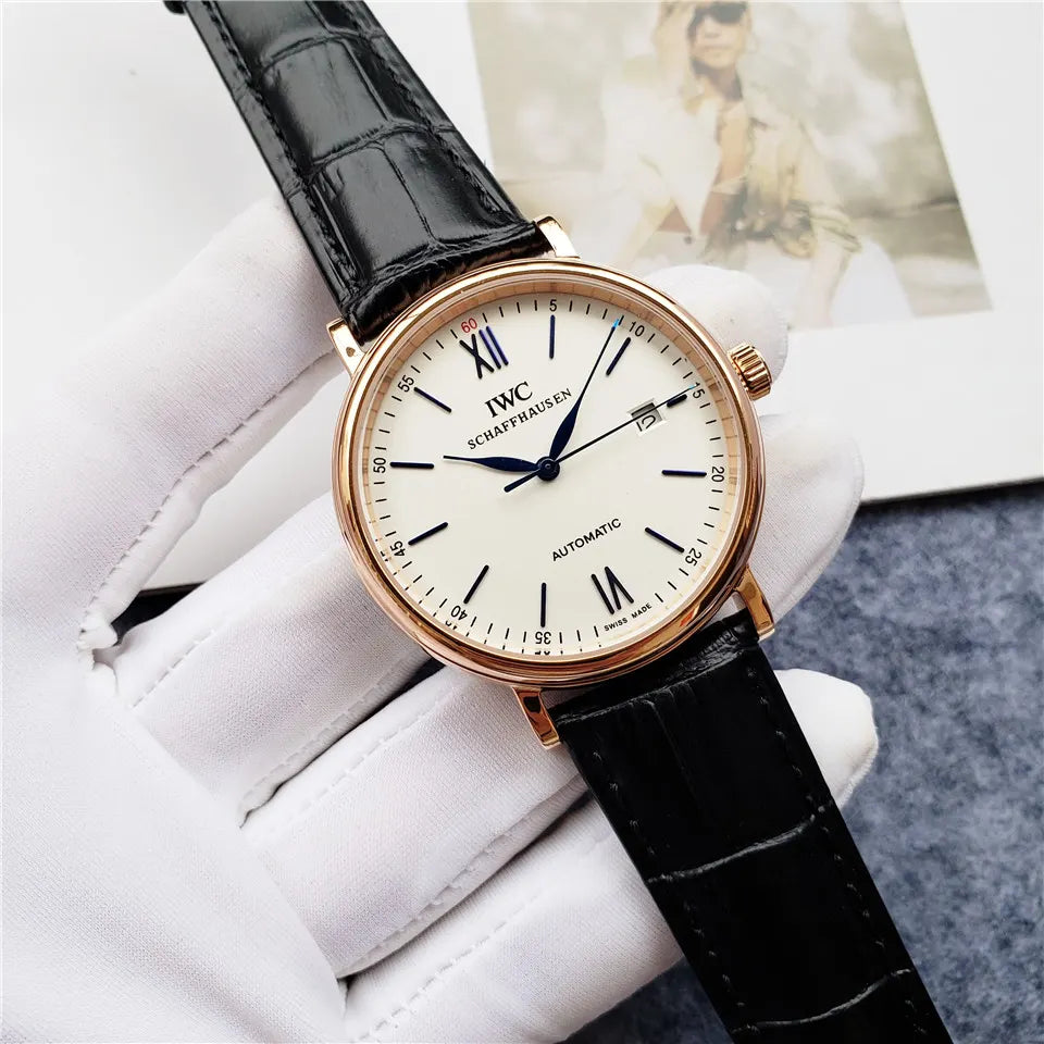 IWC White Dial Leather Watch - Hình 14