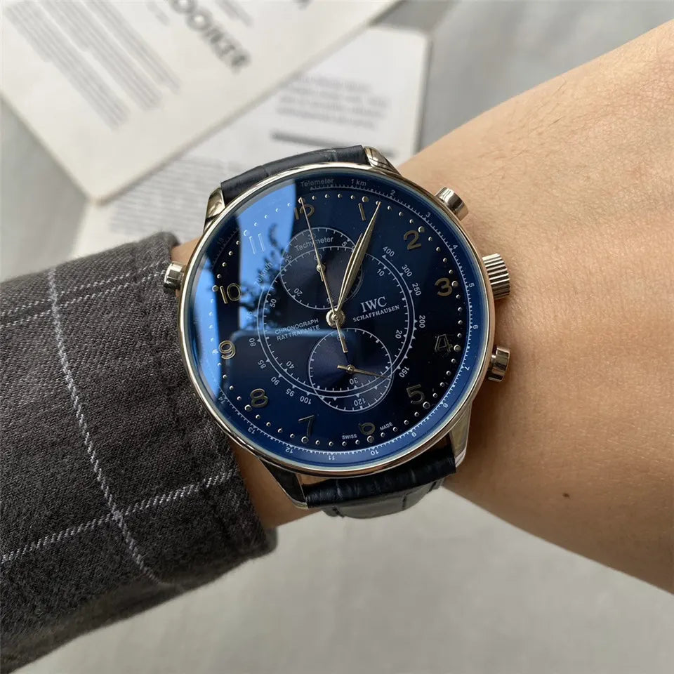 IWC Blue Dial Leather Watch - Hình 4