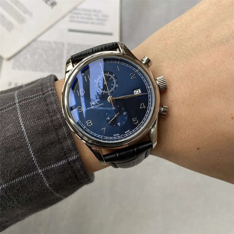 IWC Blue Dial Leather Watch - Hình 5