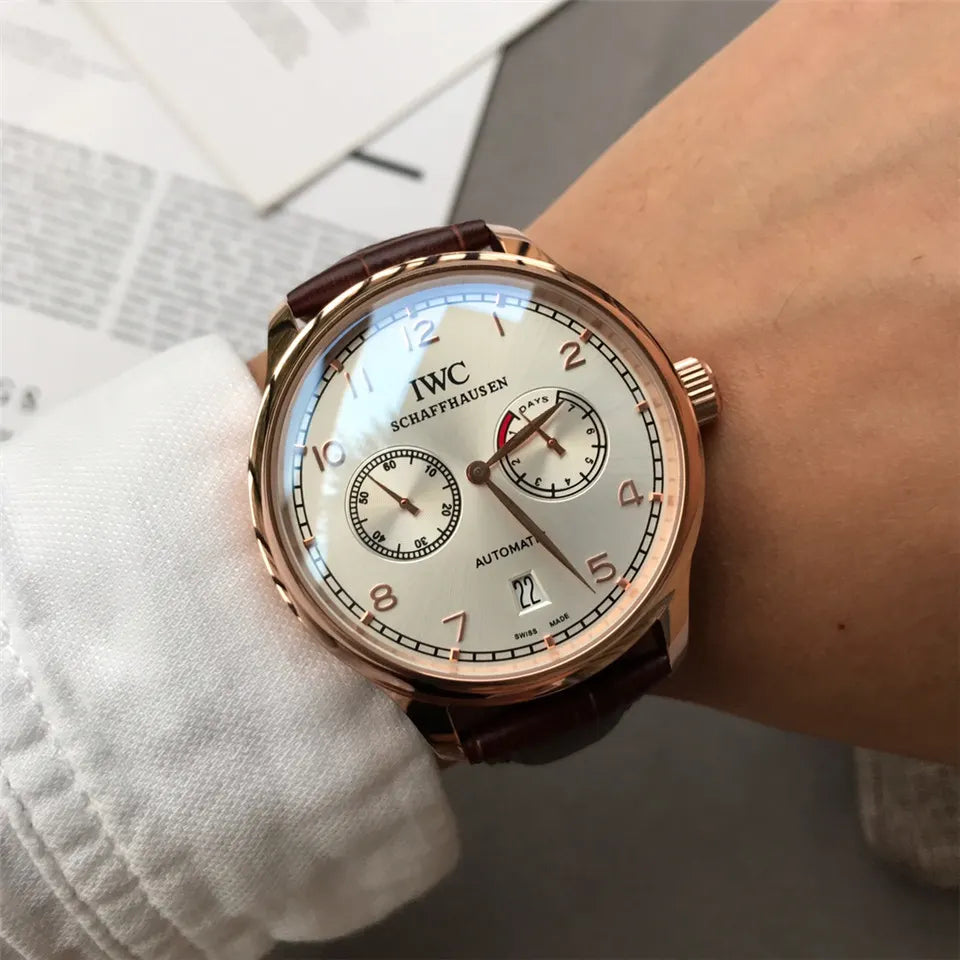 IWC Rose Gold Brown Leather