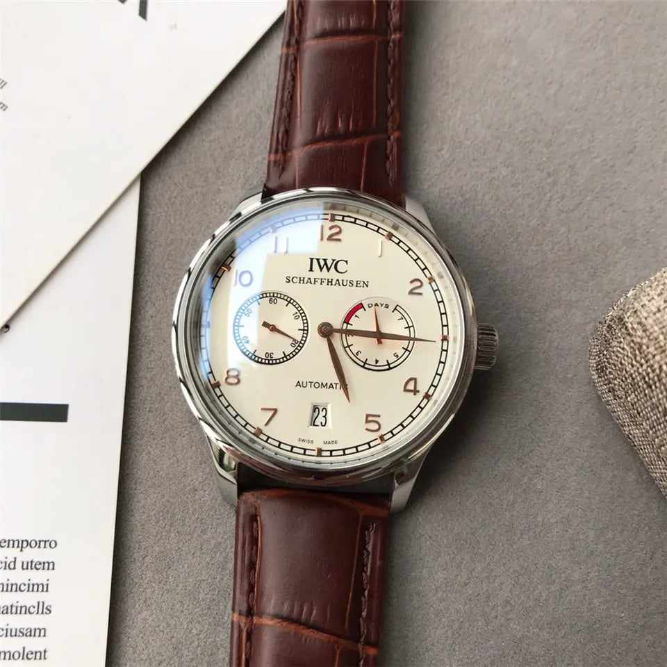 IWC Rose Gold Brown Leather - Hình 3
