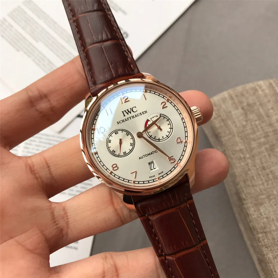 IWC Rose Gold Brown Leather - Hình 4