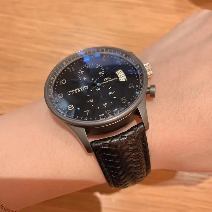 leather IWC Pilot Chronograph Black Dial - Hình 2