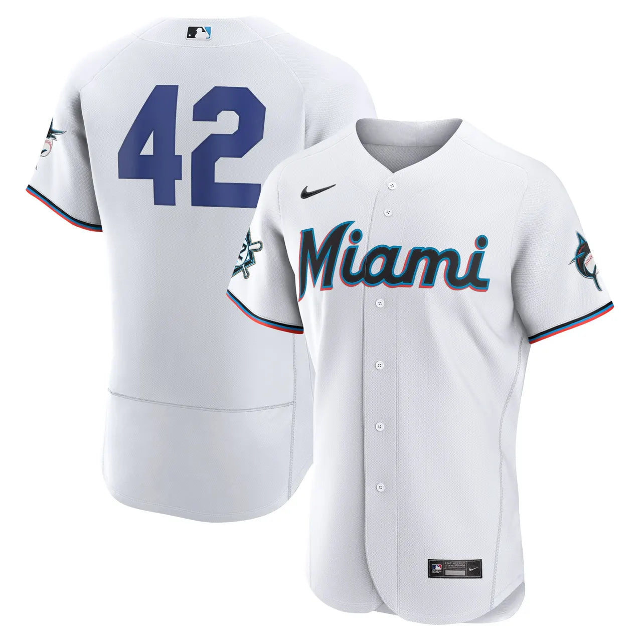 Marlins #42 White Jersey