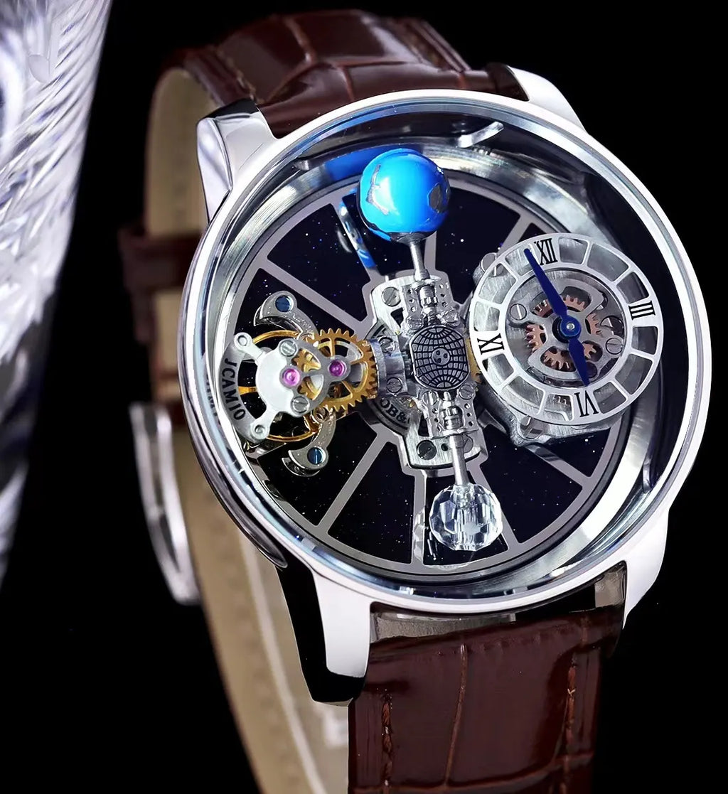 Rose Gold Blue Globe Watch - Hình 4