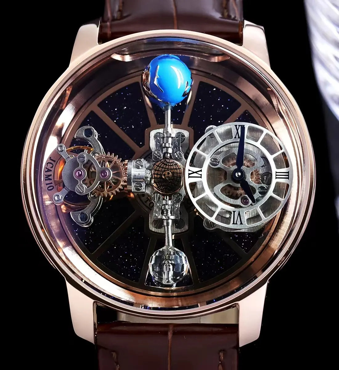Rose Gold Blue Globe Watch - Hình 2