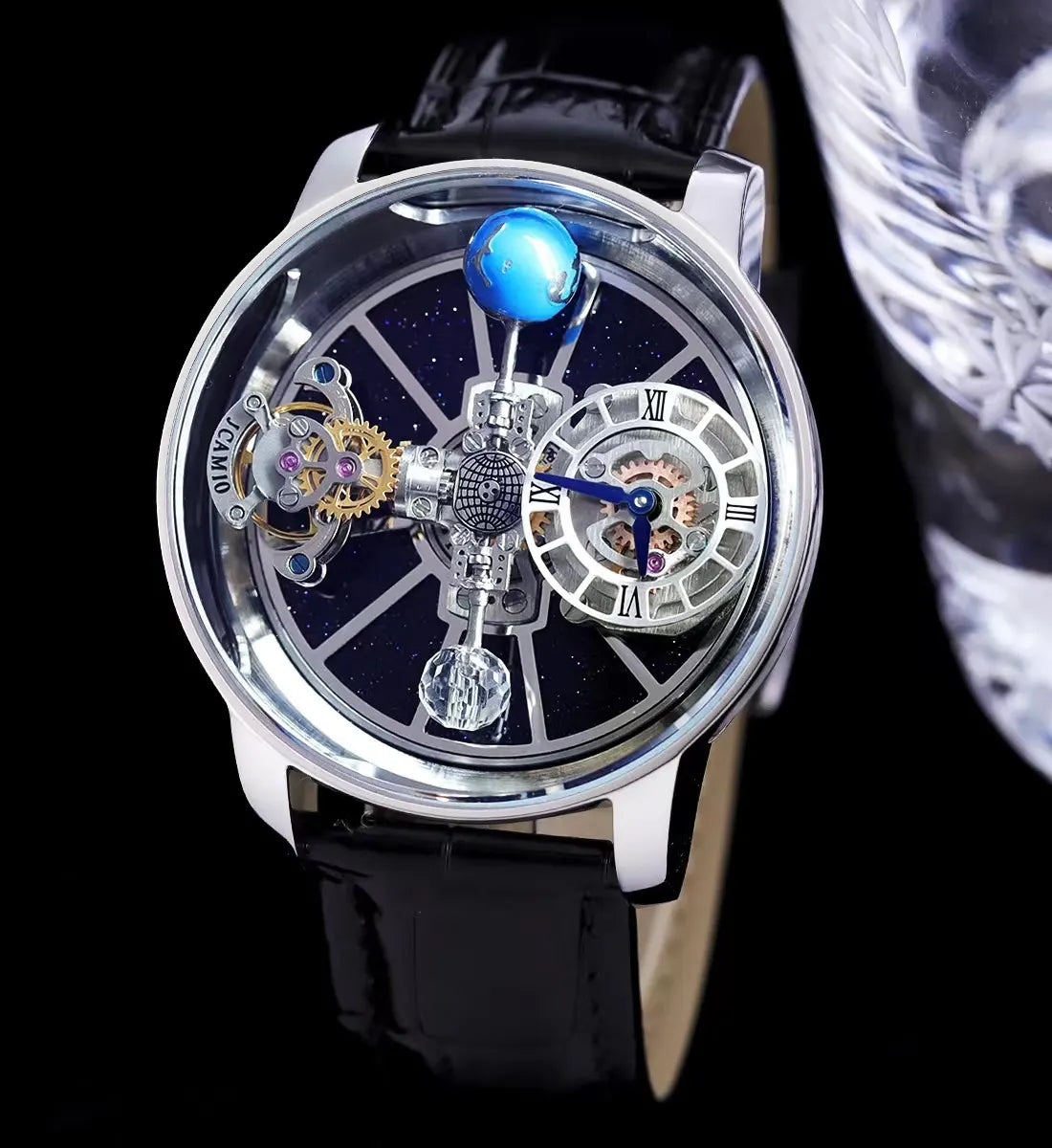 Rose Gold Blue Globe Watch - Hình 5