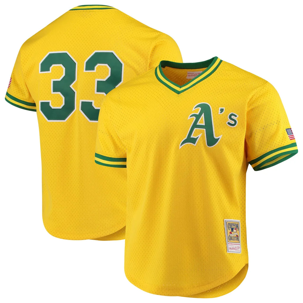 mitchell ness Athletics Yellow Throwback Jersey - Hình 2