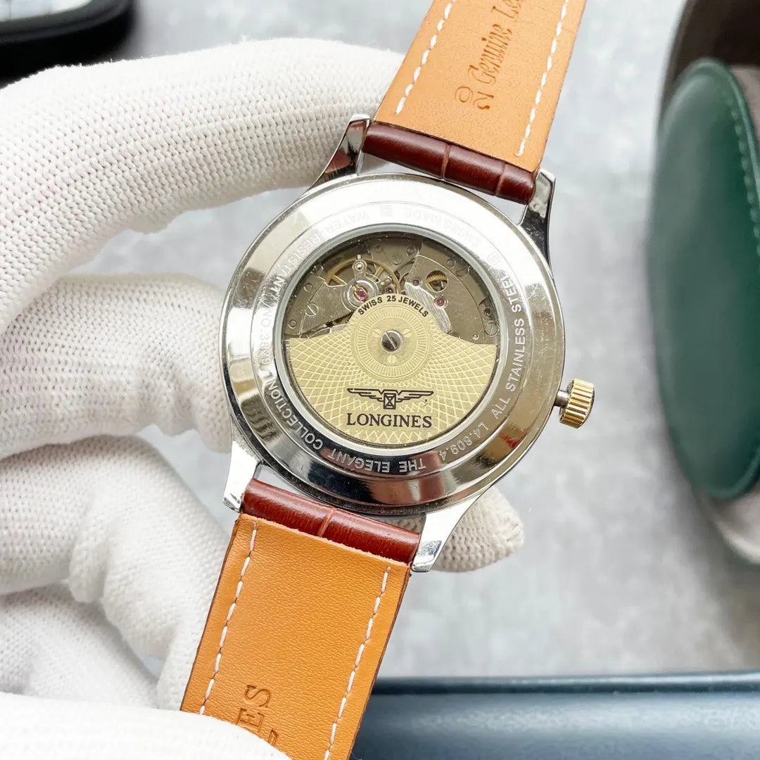 Longines Silver Dial Brown Leather - Hình 4