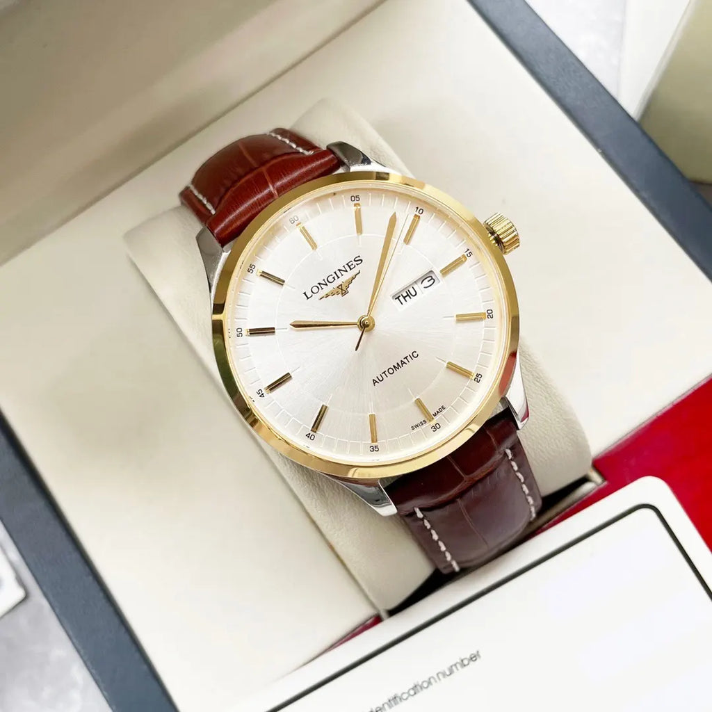 Longines Silver Dial Brown Leather - Hình 3