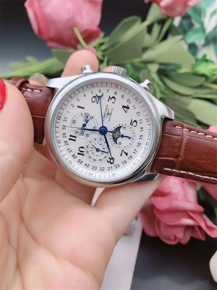 brown Longines Moonphase Silver Dial - Hình 2