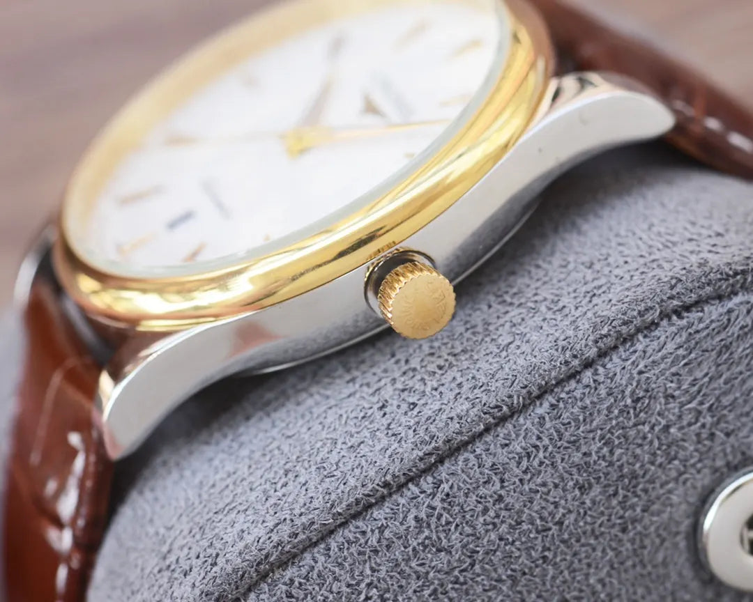 Longines Gold Bezel Leather Watch - Hình 3