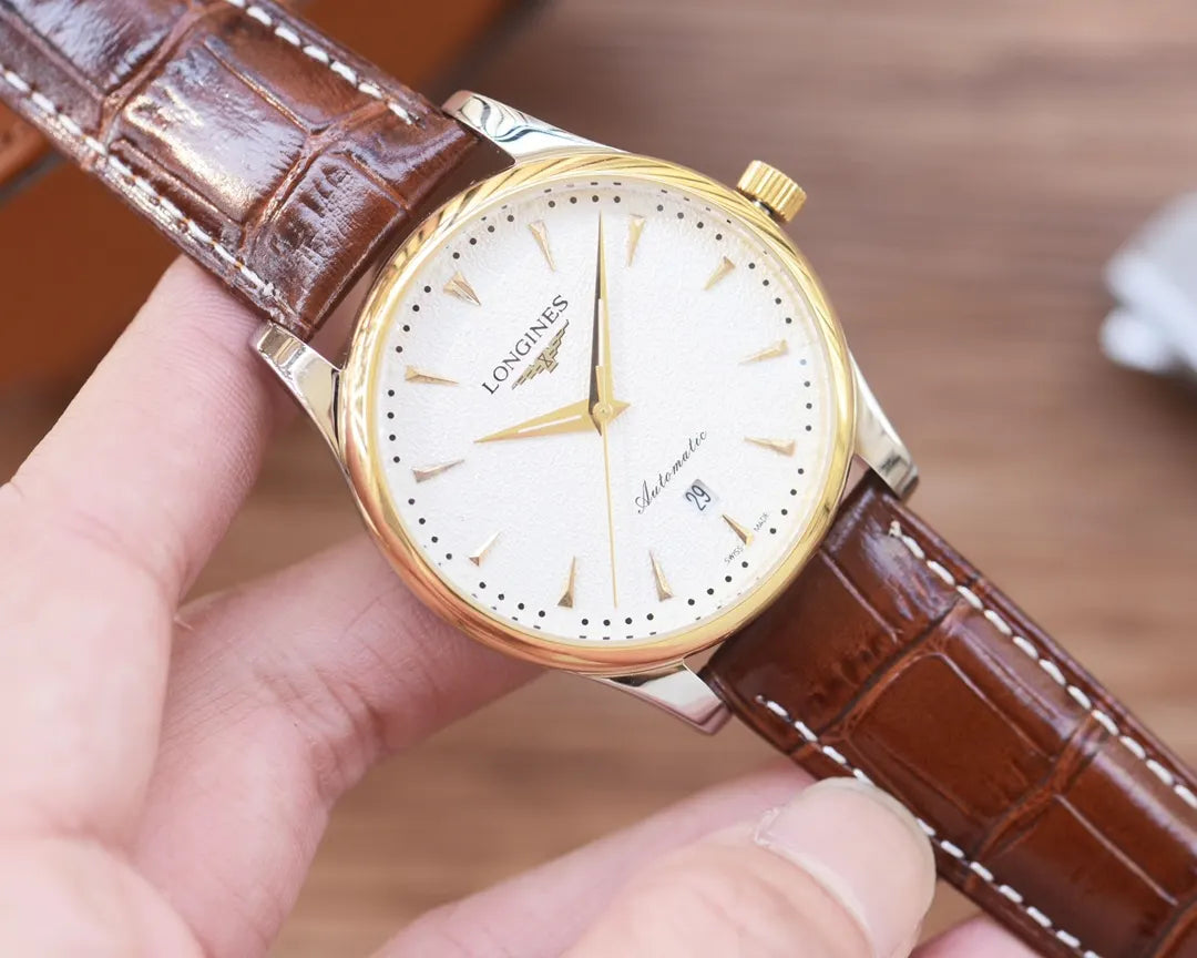 Longines Gold Bezel Leather Watch