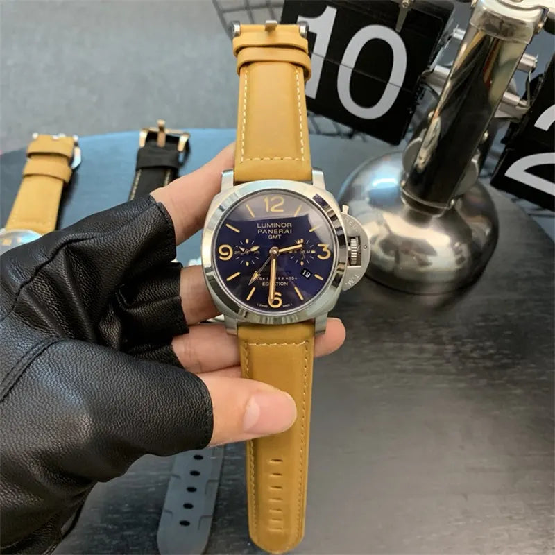 tan Panerai Luminor GMT Blue Dial - Hình 3