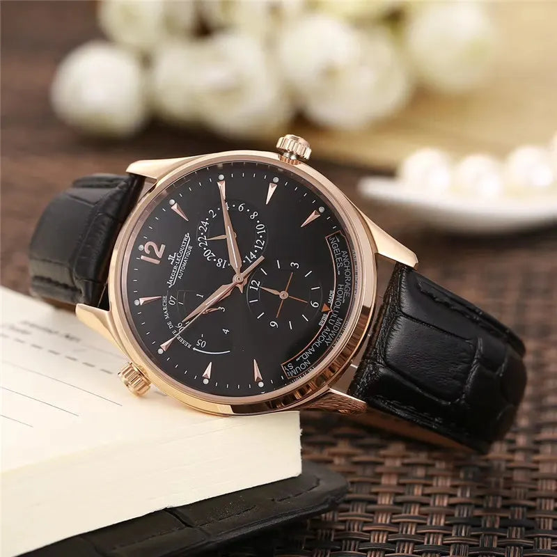 Jaeger-LeCoultre Black Dial Rose Gold – Black Leather Strap