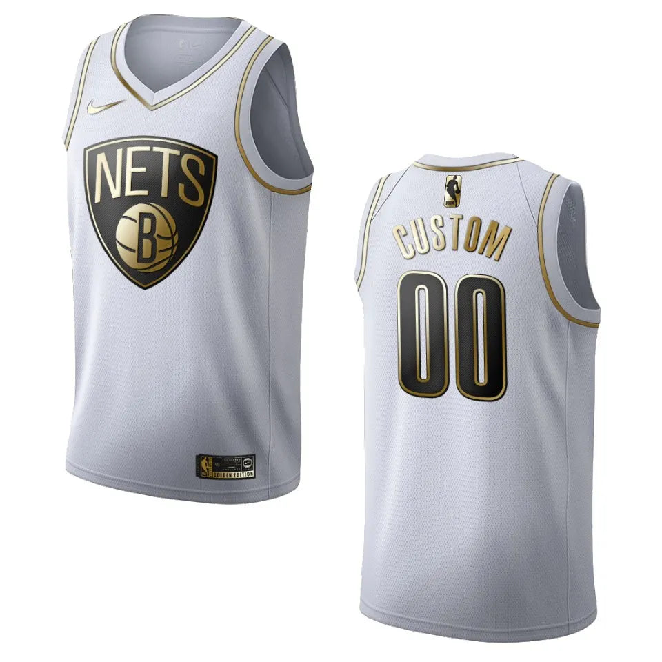 Nets White Custom Jersey Golden Edition