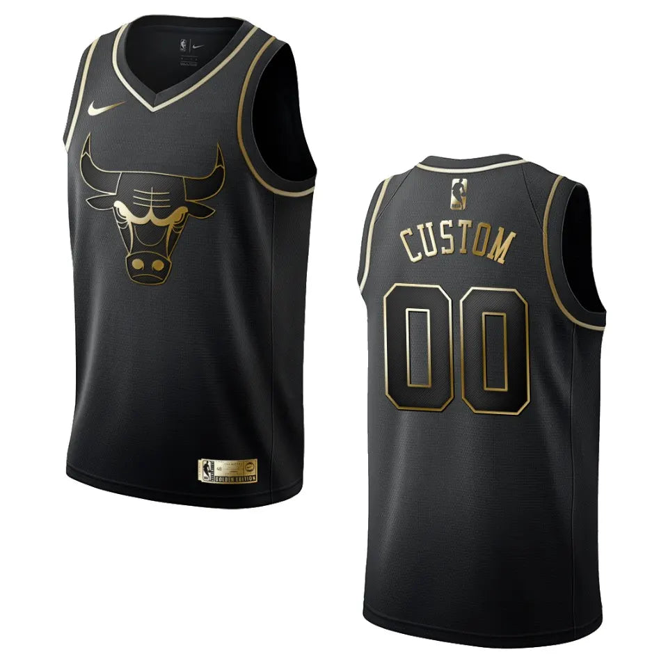 Bulls Black Gold Custom Jersey