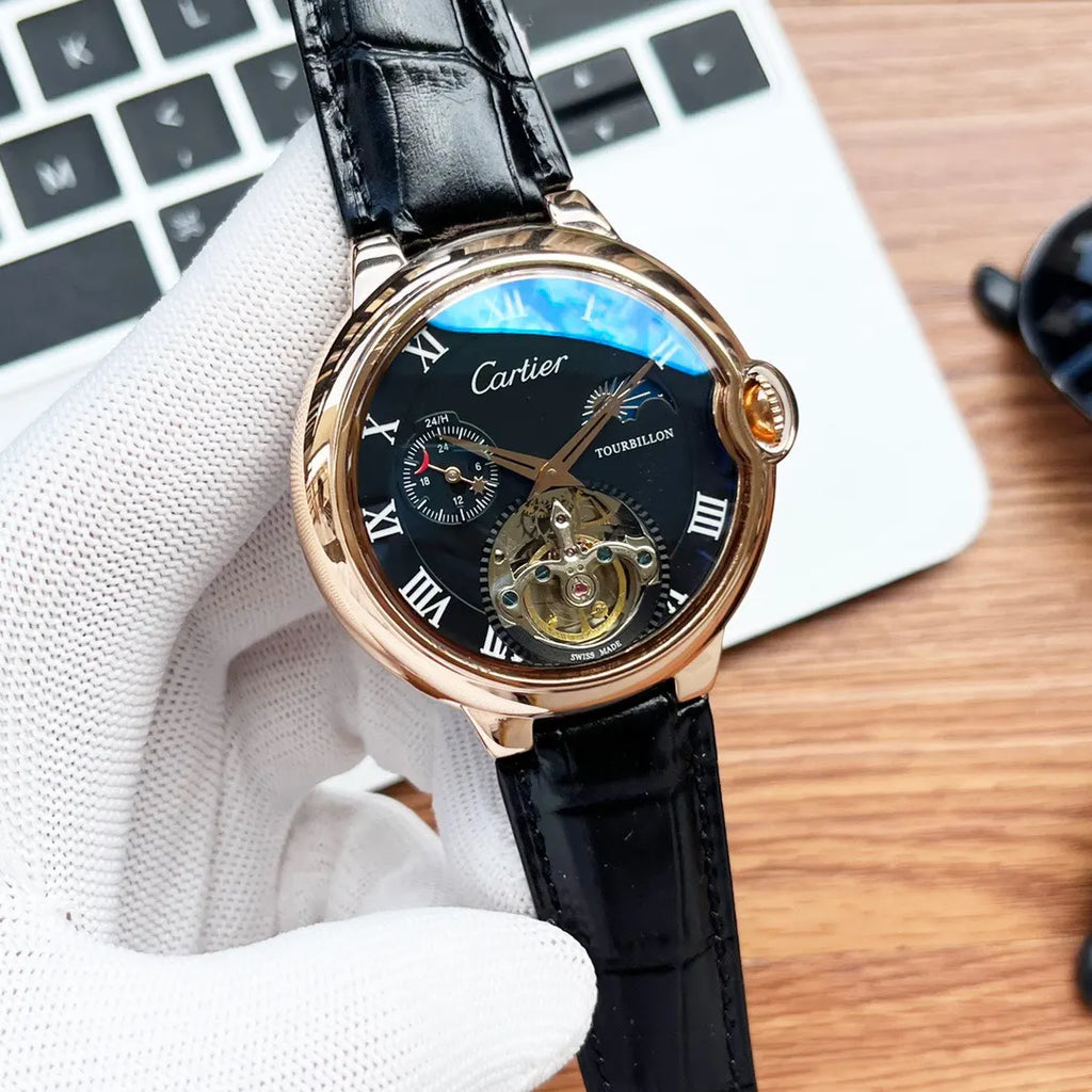 Cartier Tourbillon Black Leather - Hình 2