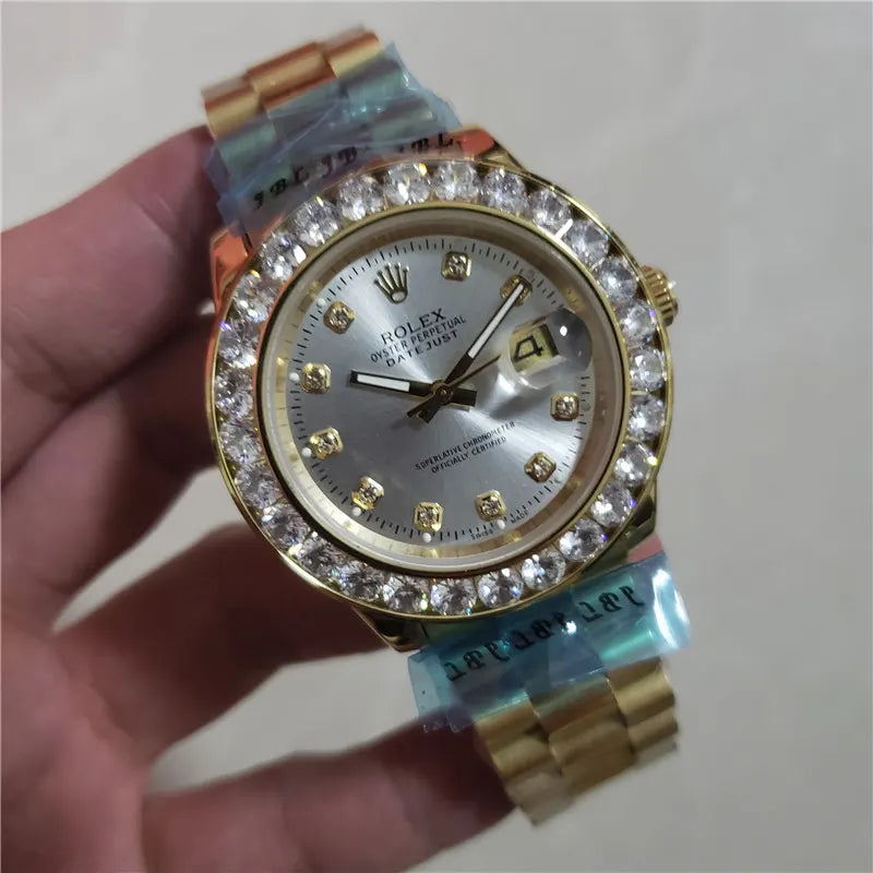 Rolex Silver Diamond Gold Watch - Hình 6