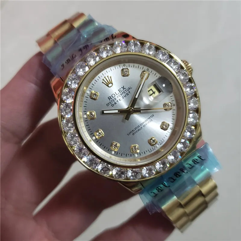Rolex Silver Diamond Gold Watch