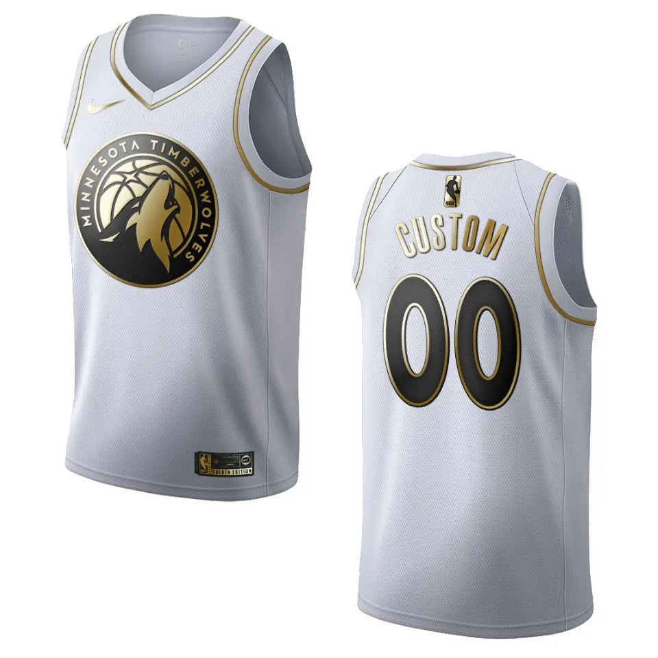 nike golden Timberwolves White Custom Jersey