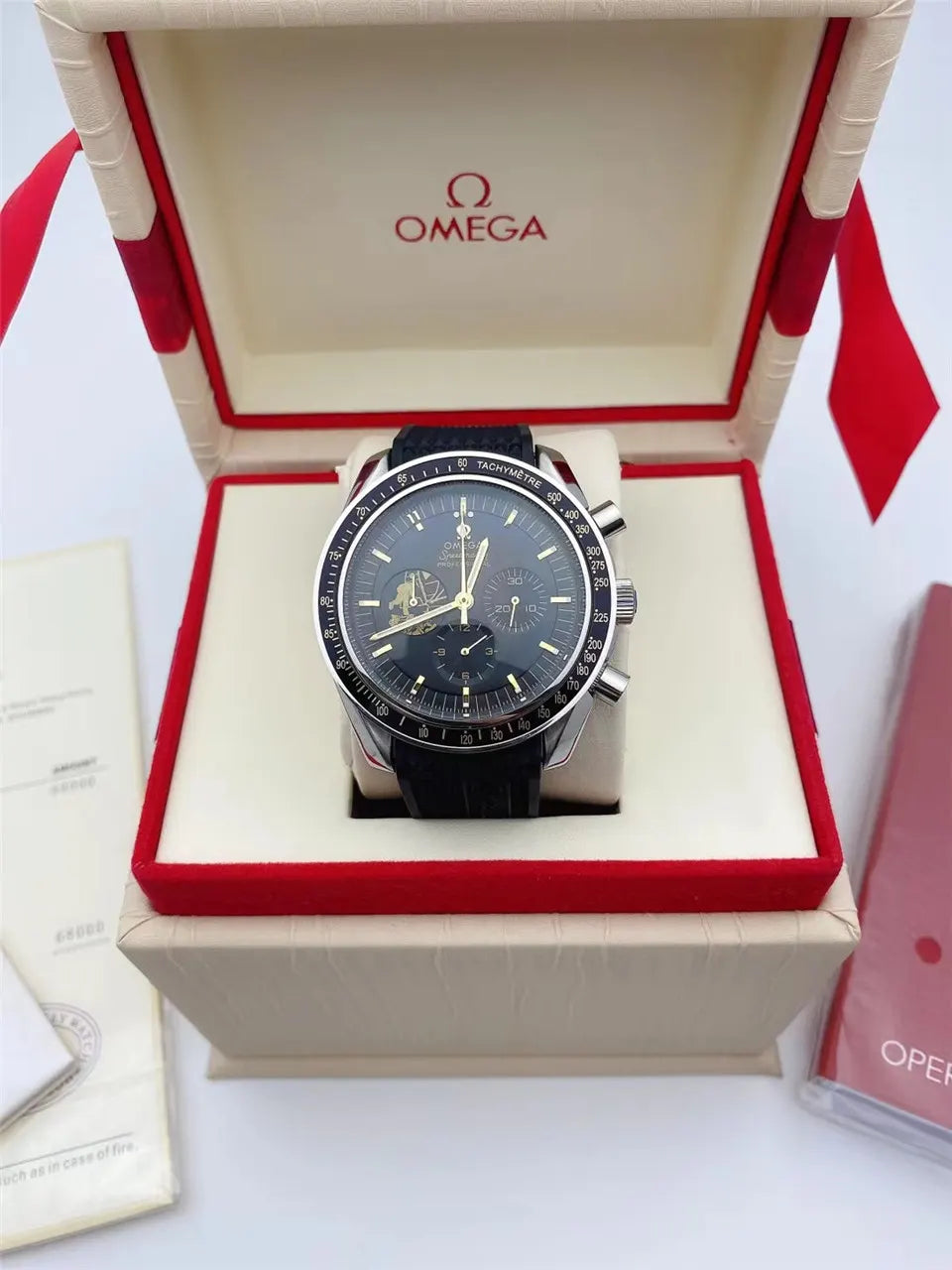Omega Black Dial Rubber Strap - Hình 2