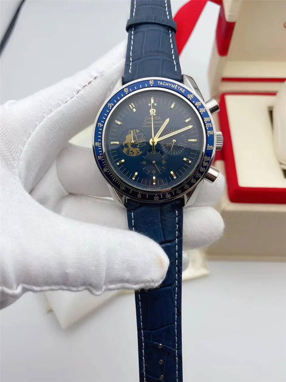 Omega Blue Gold Leather