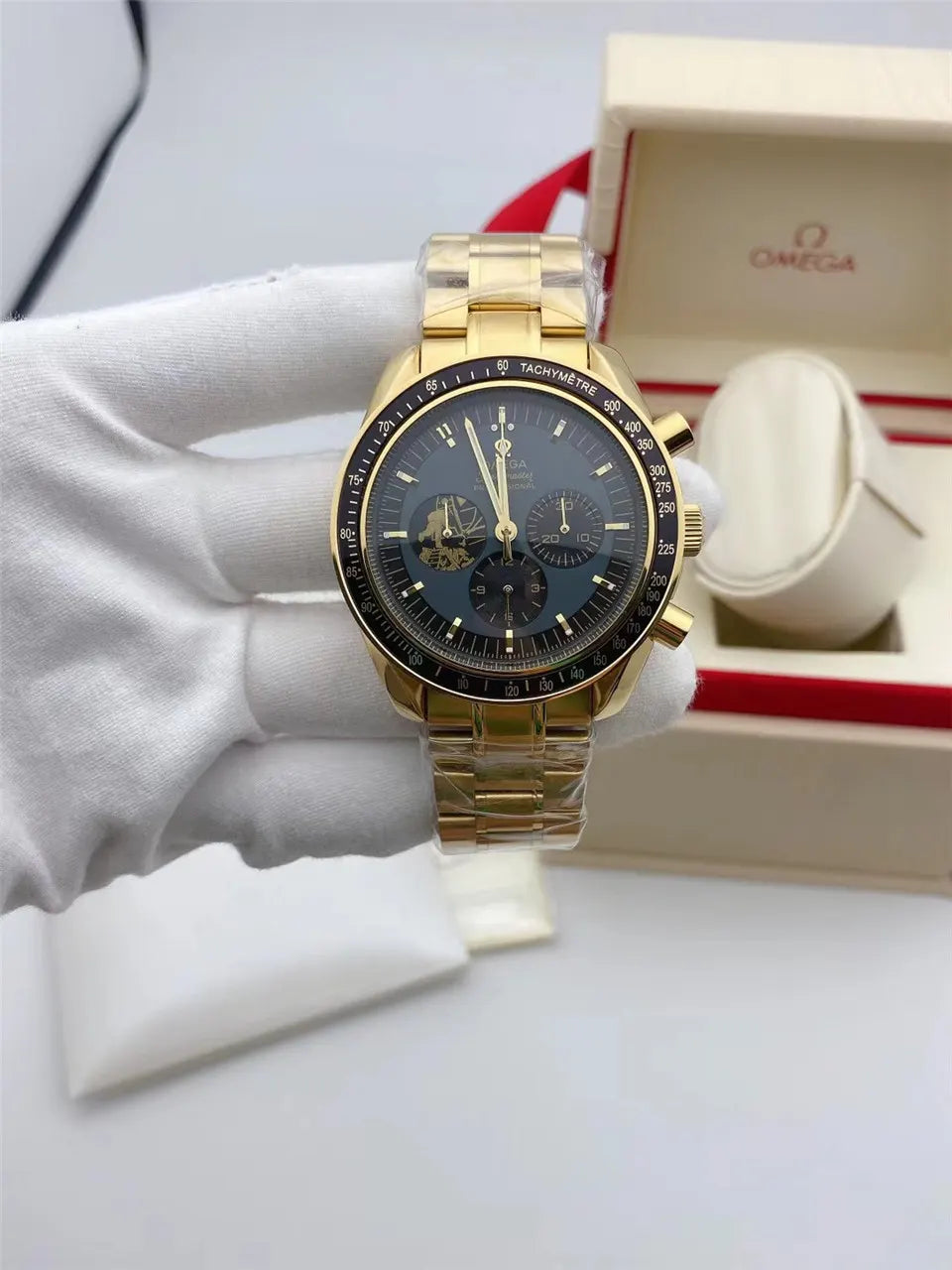 speedmaster Omega Gold Black Dial - Hình 2