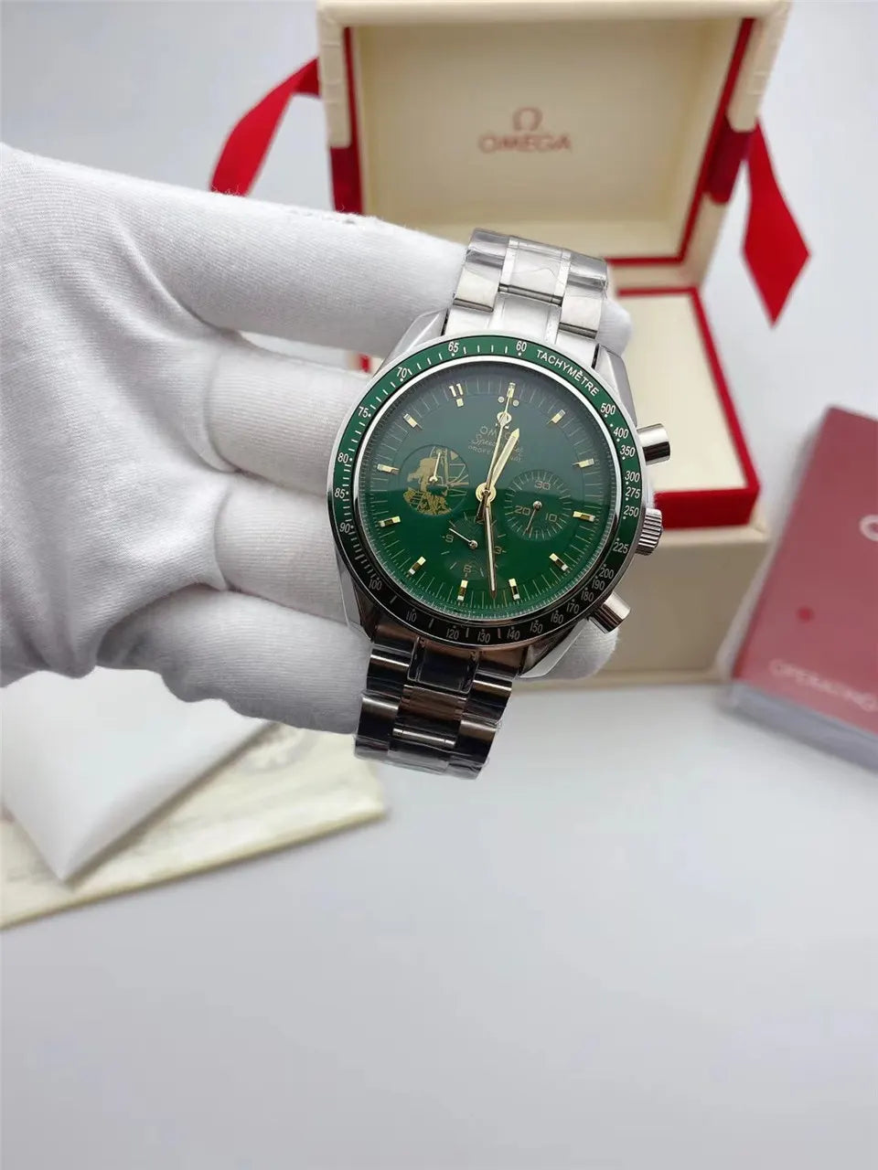 speedmaster Omega Green Dial Steel - Hình 2