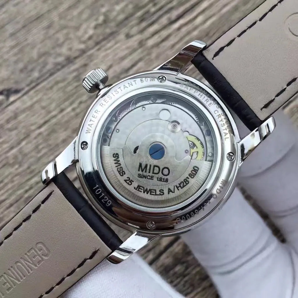 Mido Baroncelli White Dial Brown Leather - Hình 2