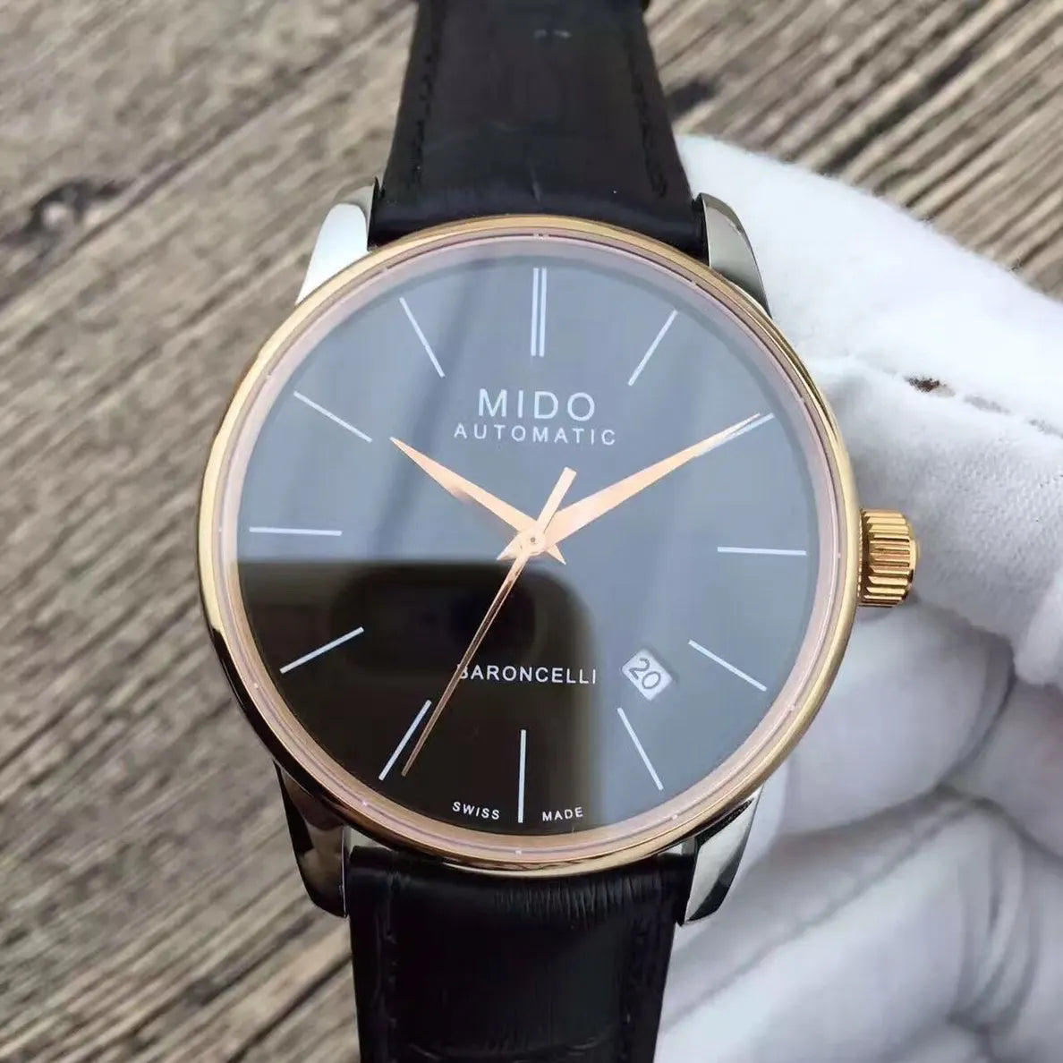 Mido Black Dial Gold Bezel