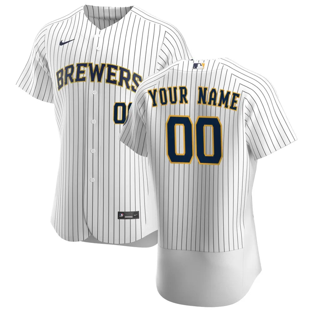 nike custom Brewers White Pinstripe Jersey