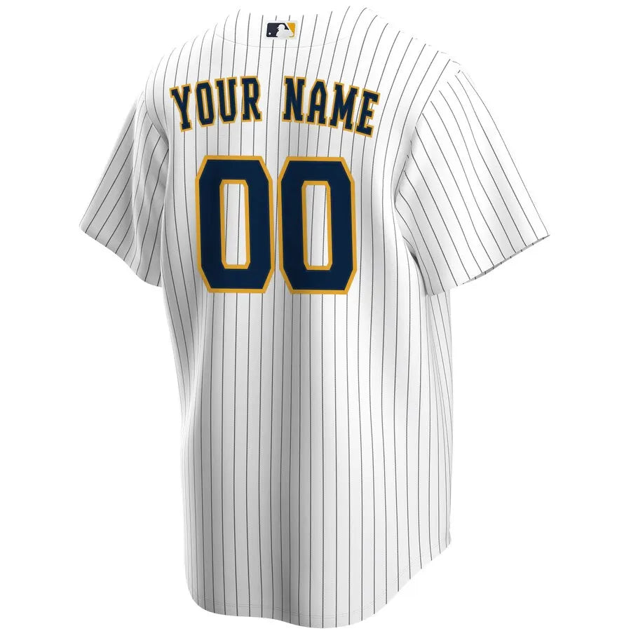 nike Brewers White Pinstripe Custom Jersey - Hình 3