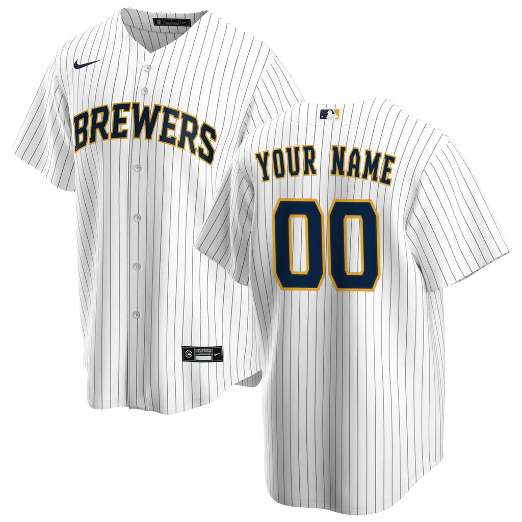 Brewers White Pinstripe Custom Jersey