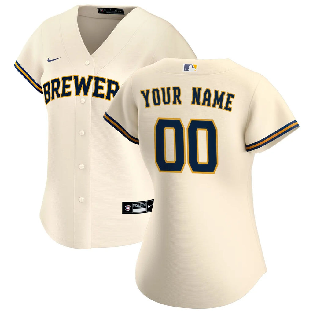 nike mlb Brewers Cream Custom Jersey - Hình 2