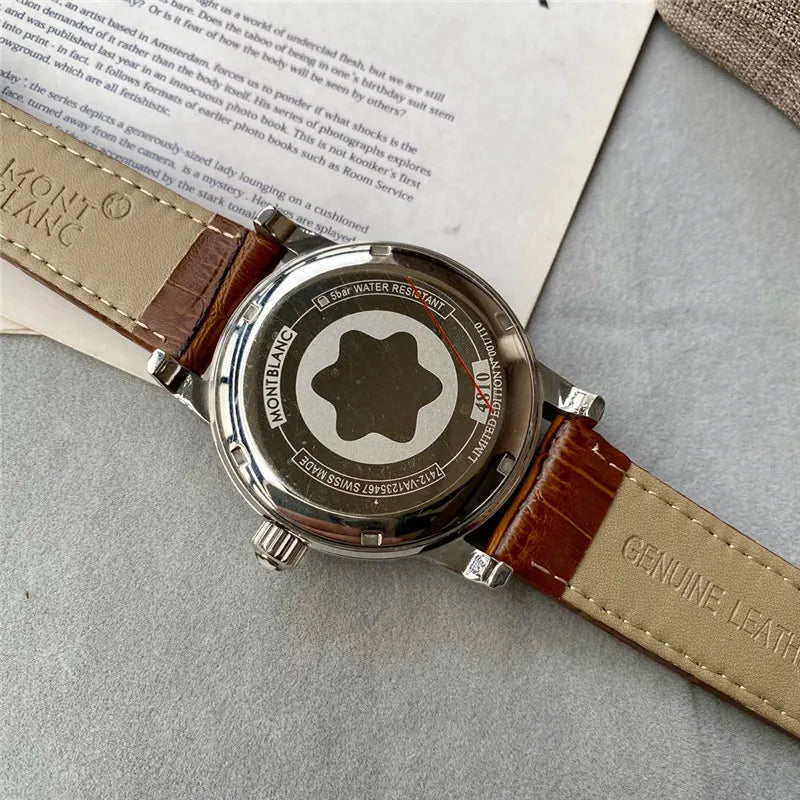 Montblanc Brown Leather Silver Dial - Hình 6