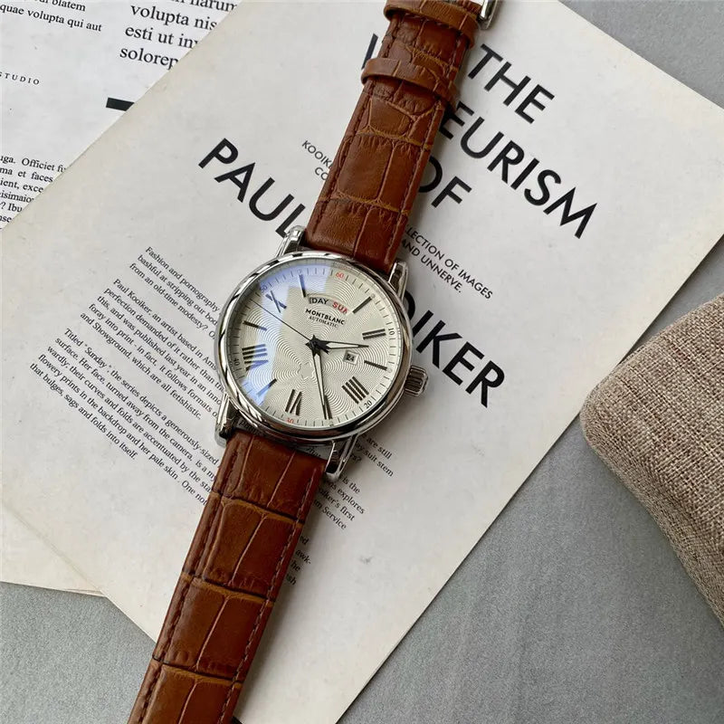 Montblanc Brown Leather Silver Dial - Hình 2
