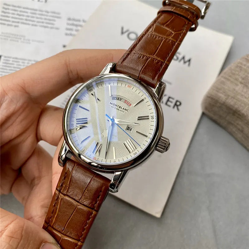 Montblanc Brown Leather Silver Dial - Hình 4