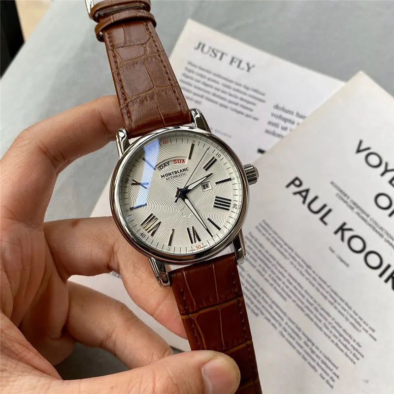 Montblanc Brown Leather Silver Dial - Hình 3