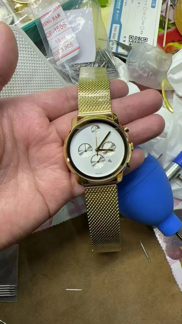Movado Gold Chronograph White Dial - Hình 2