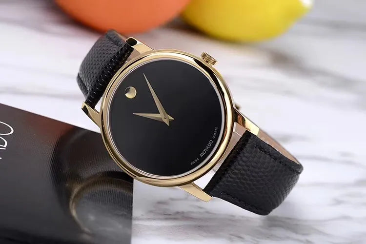 Movado Black Dial Gold Case
