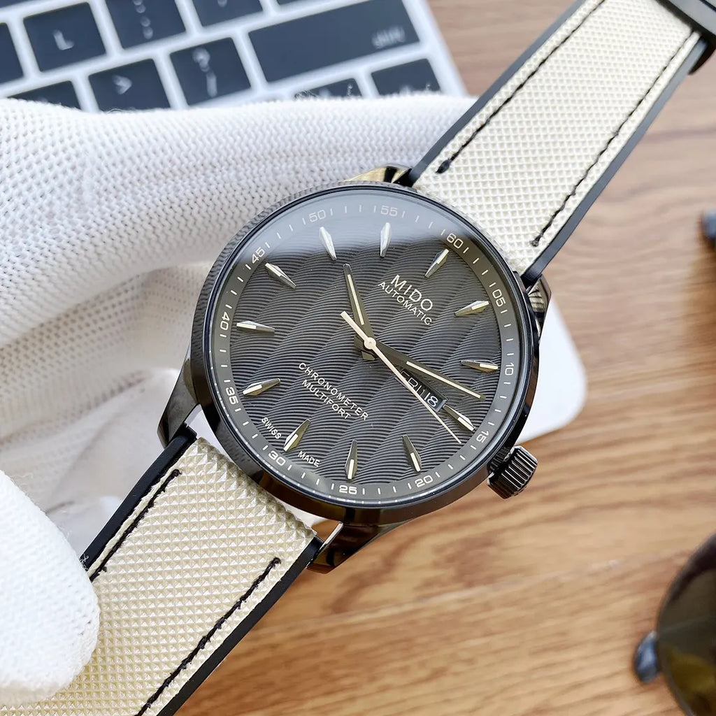 Mido Multifort Black Dial Beige Strap - Hình 3